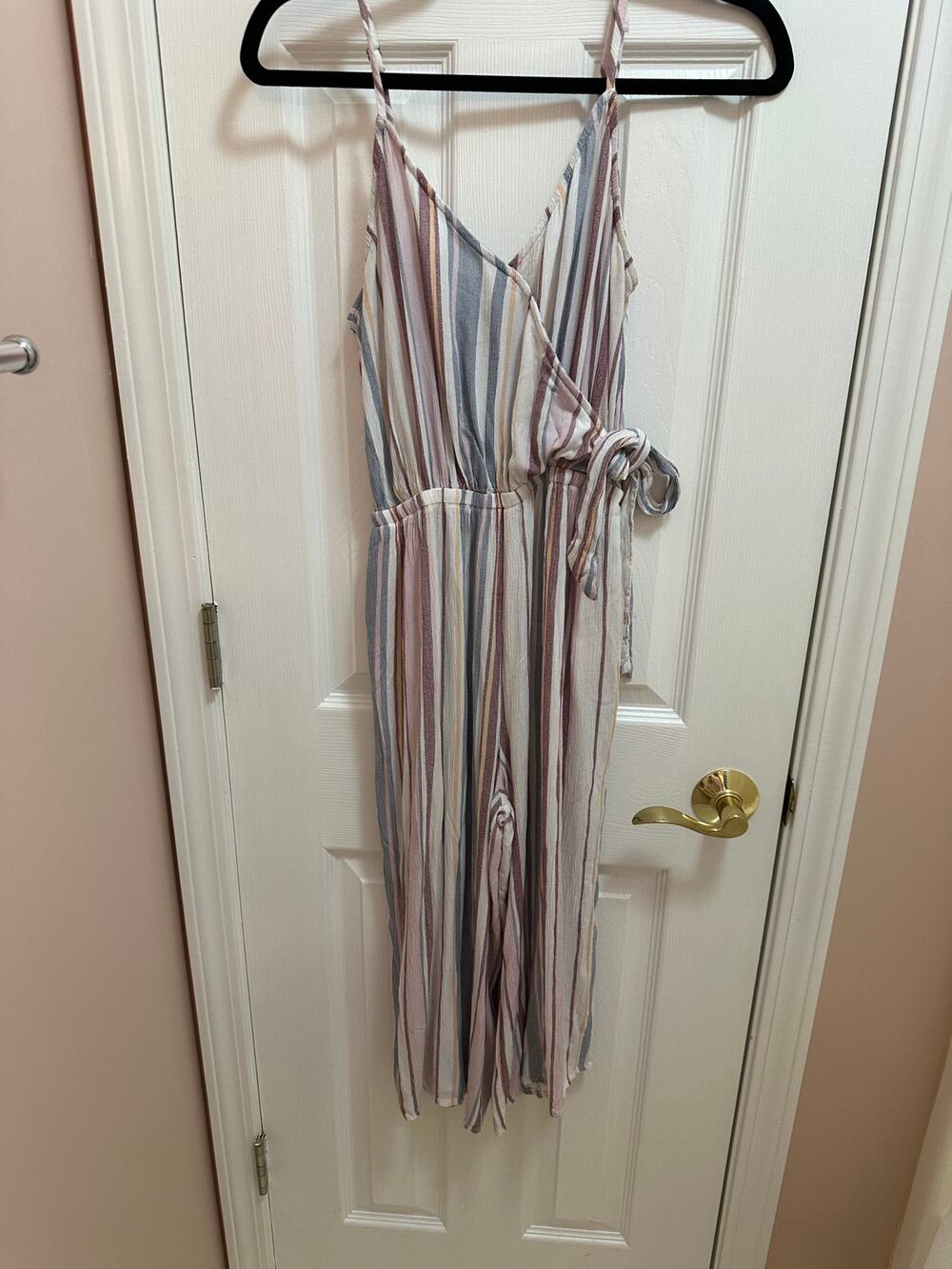 Mudd Jumpsuit spaghetti strap wrap effect size Medium Multicolor stripes